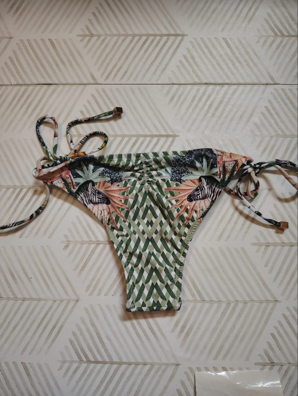 RACHEL Rachel Roy‎ Green Patterned Tie-Side Bikini Bottoms
